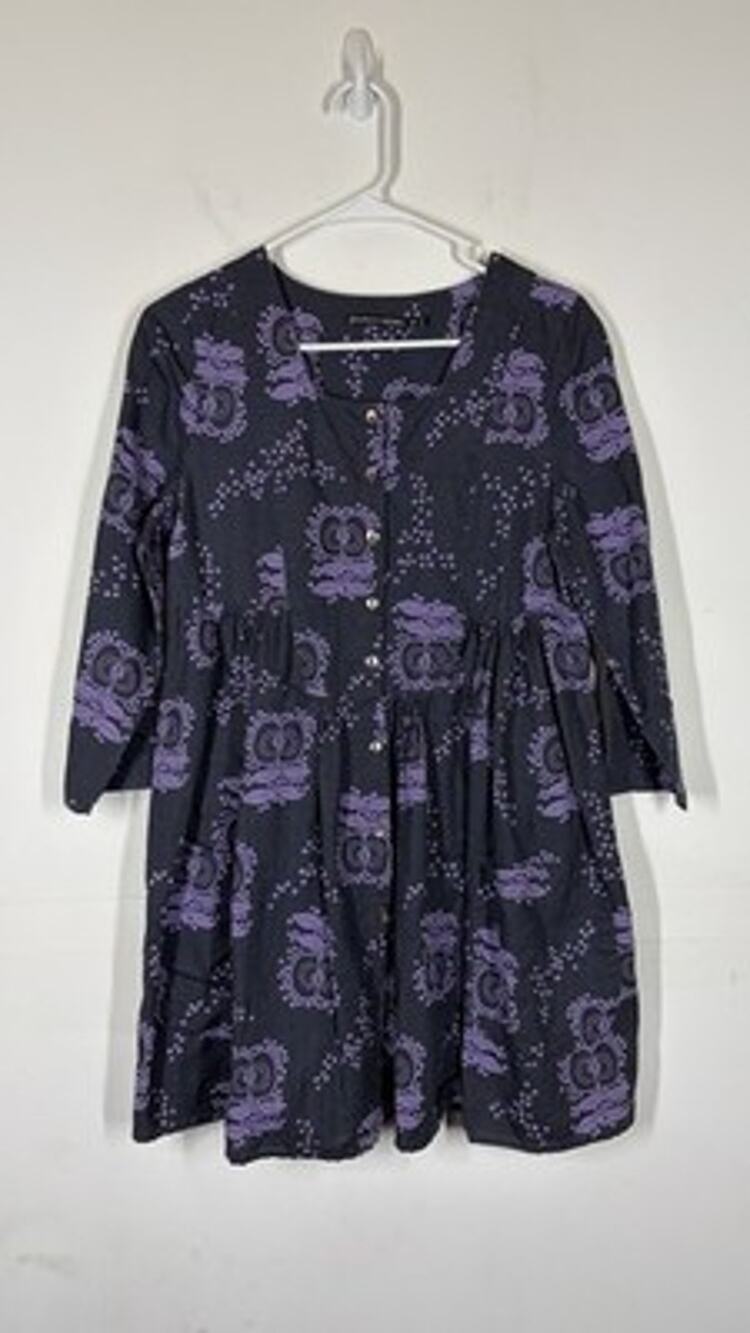 Gudrun Sjoden Womens Lagenlook Purple Printed Cotton/Linen Blend Dress Size XS